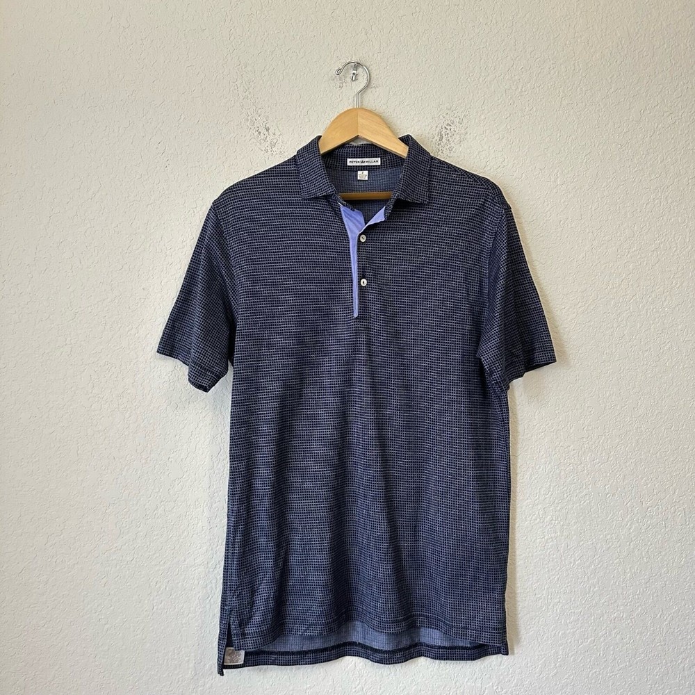 PETER MILLAR 3-Button Check Polo Shirt in Navy